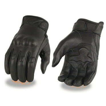 Reflective Piping Men’s Leather & Mesh Racing Gloves with Gel Palm